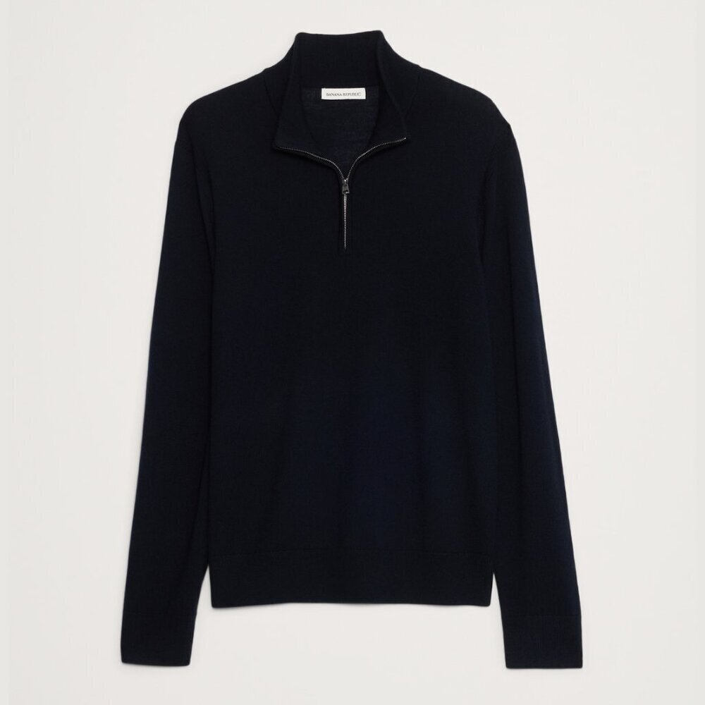 Banana Republic Italian Merino Wool Half-Zip Sweater in Black, size XL